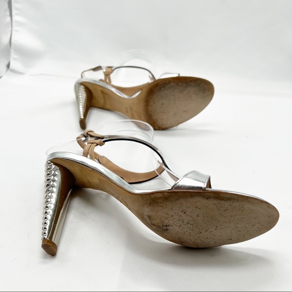 Giuseppe Zanotti Heels Silver Studded Texture  Sling Back Strappy Shoes size 7.5 - Picture 8 of 11